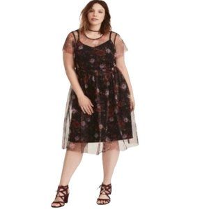 Torrid Sheer Skater Dress Floral size L 12 Black Mesh Outer Layer ONLY